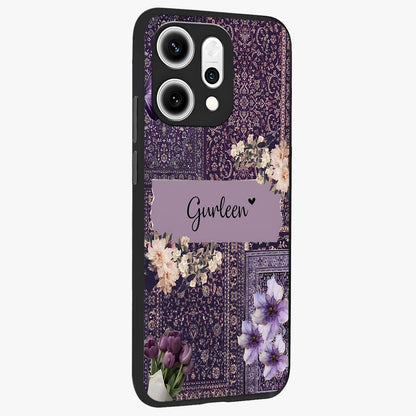 Antique Floral Whisper Custom Name Glass Case upright view showcasing delicate floral artwork with custom name feature.