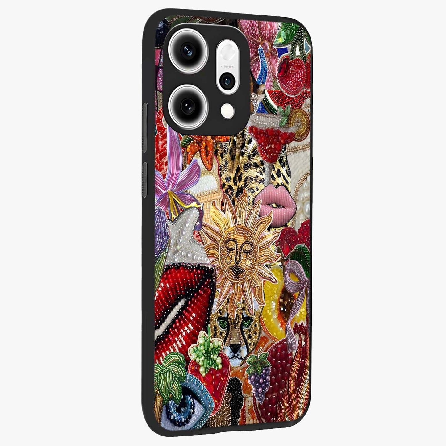 Beaded Fashion Jungle Glass Case upright view showcasing tropical jungle aesthetic with decorative bead elements.