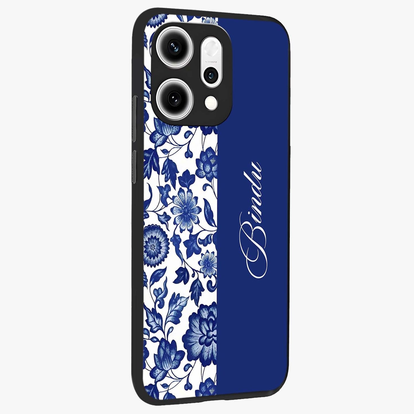 Blue Vintage Floral Pattern Glass Case upright view showcasing delicate blush floral texture with modern minimal style.