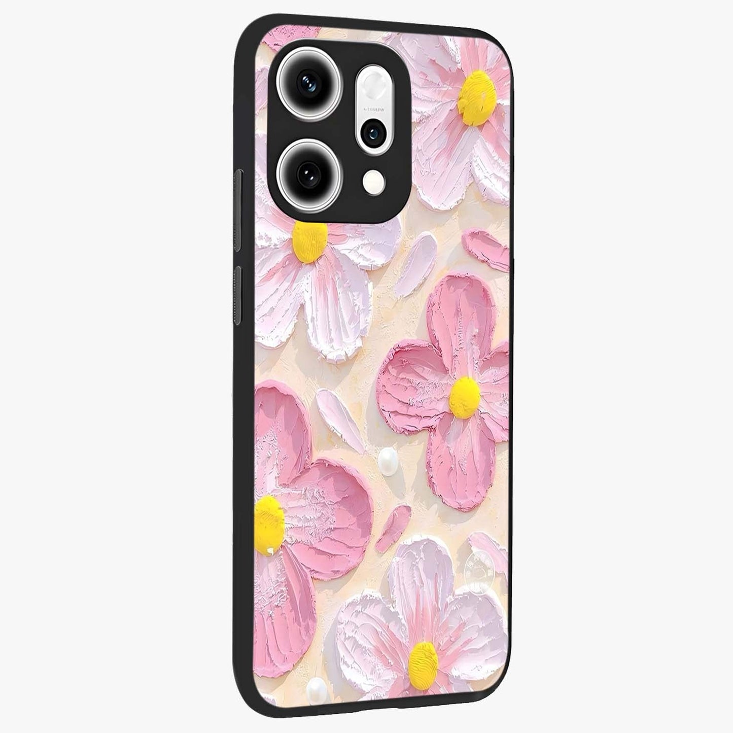 Blush Bloom Texture Glass Case upright view showcasing delicate blush floral texture with modern minimal style.