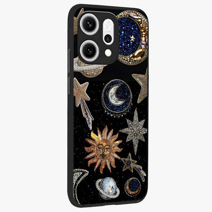 Celestial Gem Constellations Glass Case upright view showcasing cosmic constellation artwork with celestial aesthetic style.