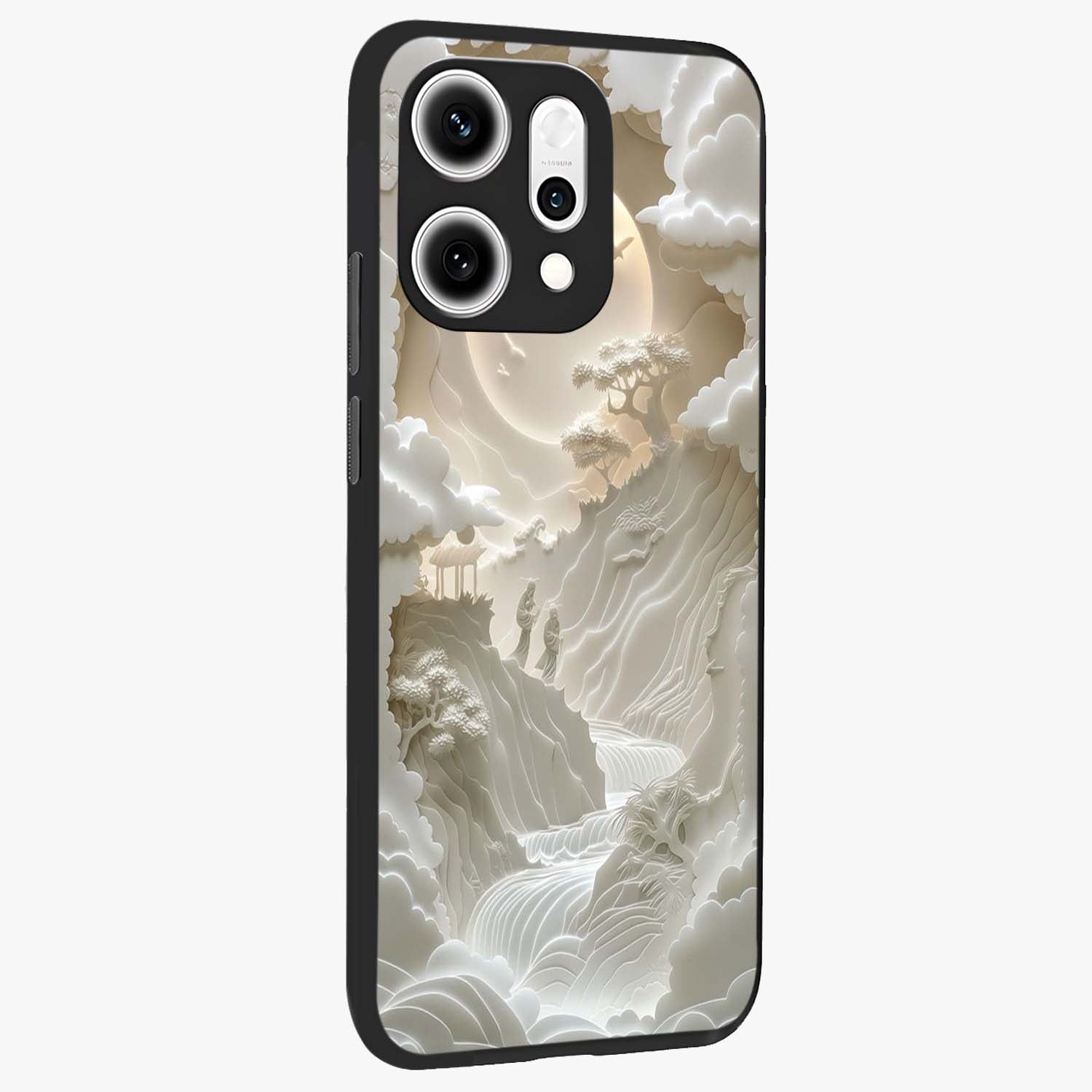 Celestial Origami Glass Case upright view showcasing creative origami artwork with modern celestial style.