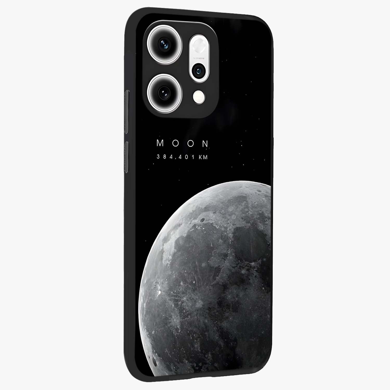 Cosmic Moon Glow Glass Case upright view showcasing luminous moon illustration with dreamy cosmic style.
