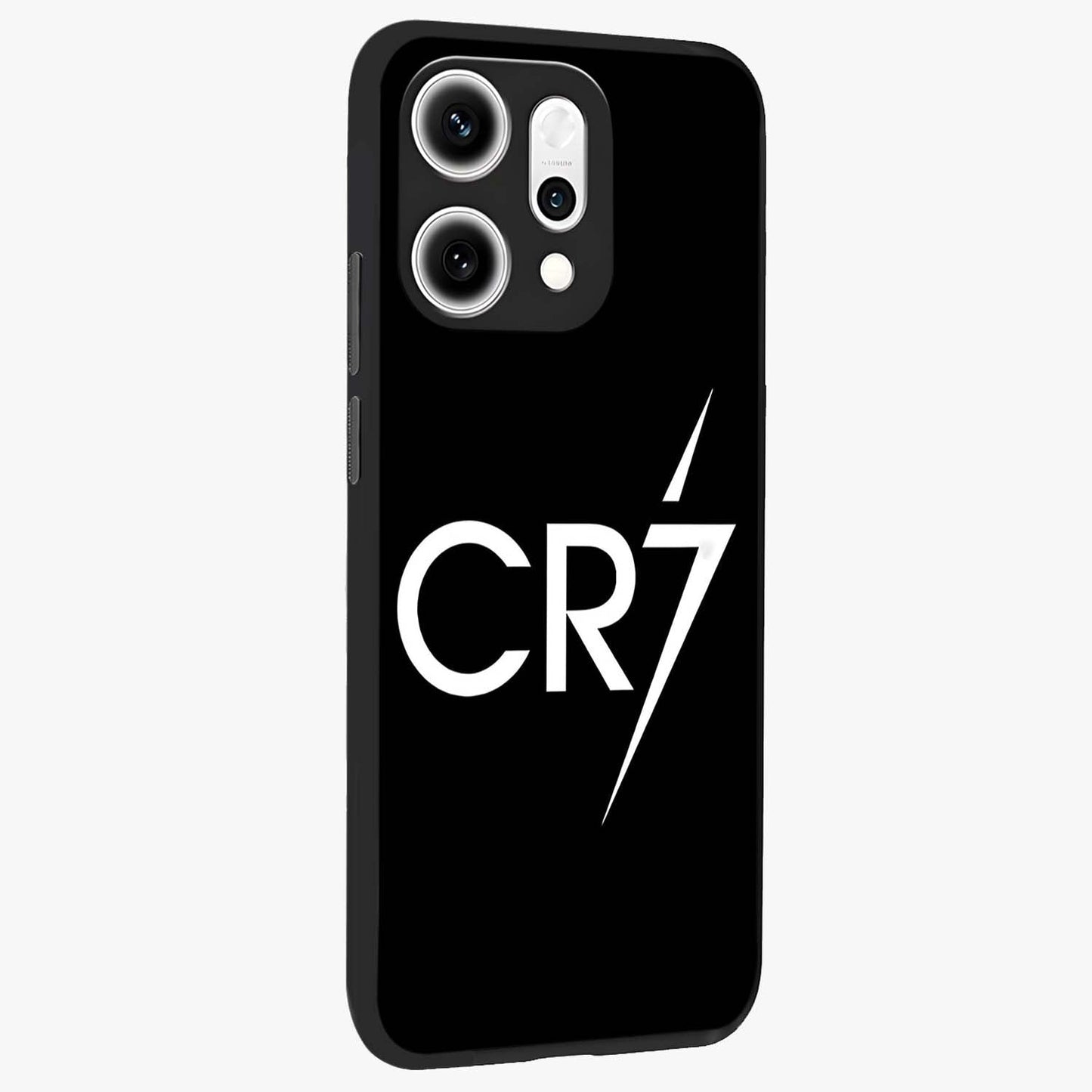 Cr7 Elite Strike Glass Case upright view showcasing energetic football inspired design with modern sports aesthetic.