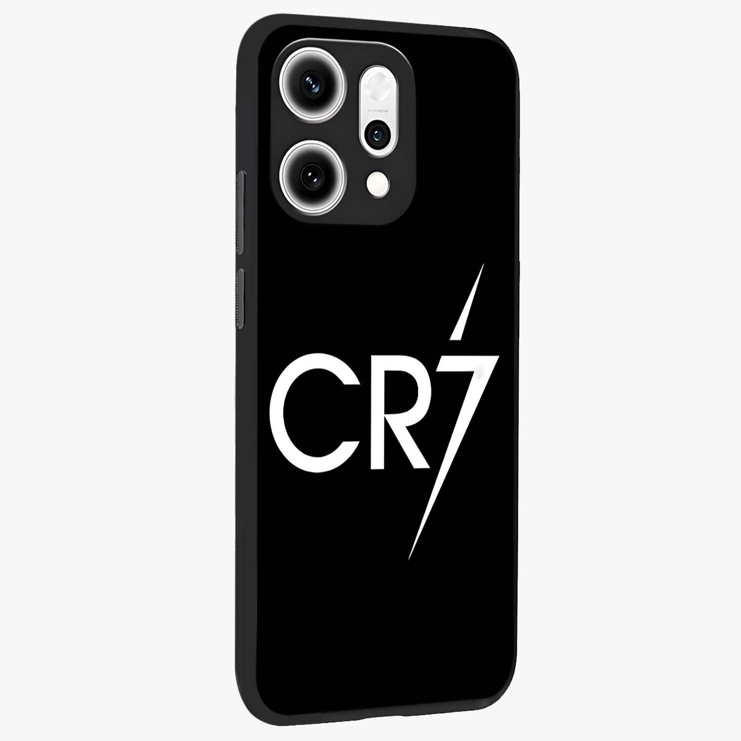 Cr7 Elite Strike Glass Case upright view showcasing energetic football inspired design with modern sports aesthetic.