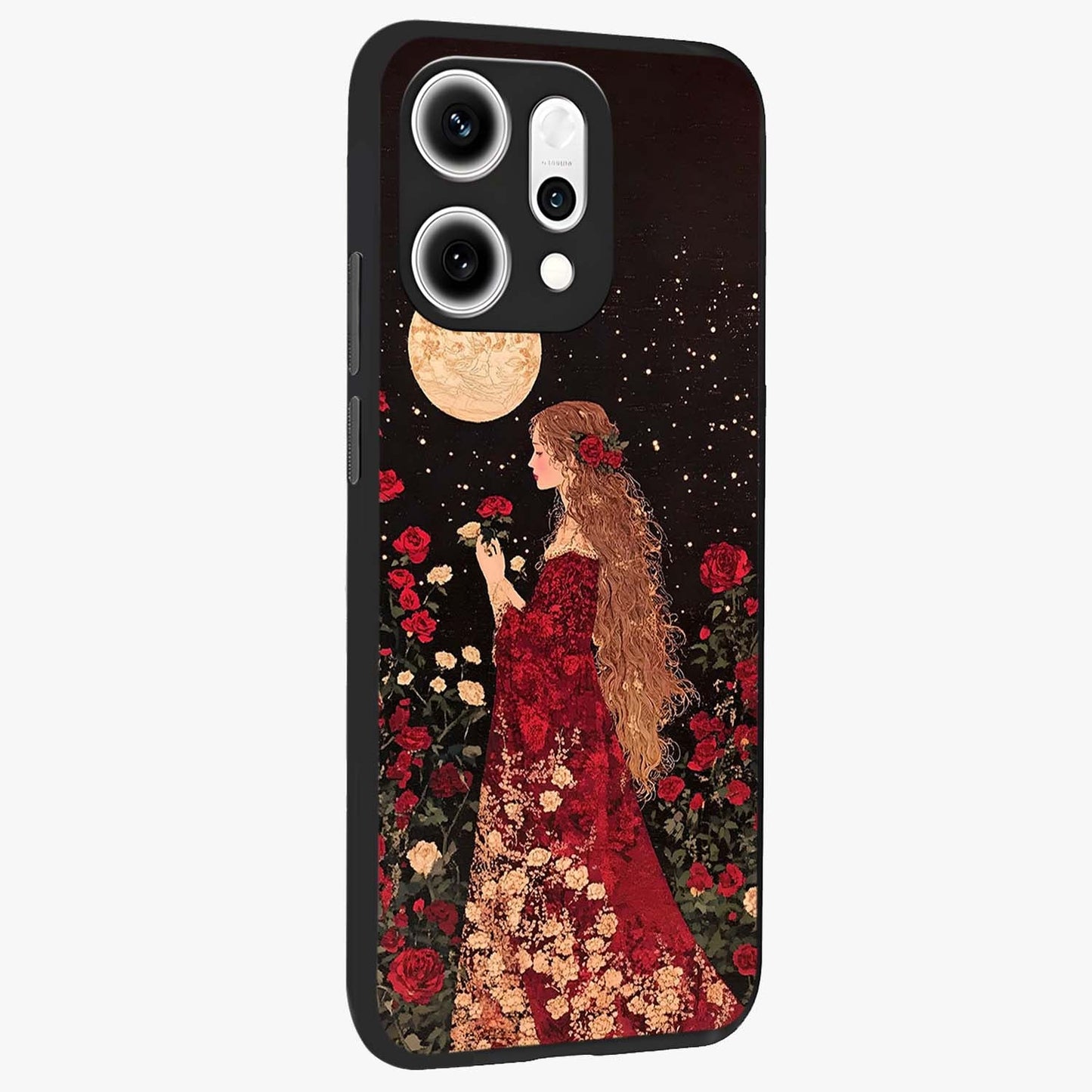 Crimson Dreams Glass Case upright view showcasing dreamy red toned artwork with modern aesthetic style.