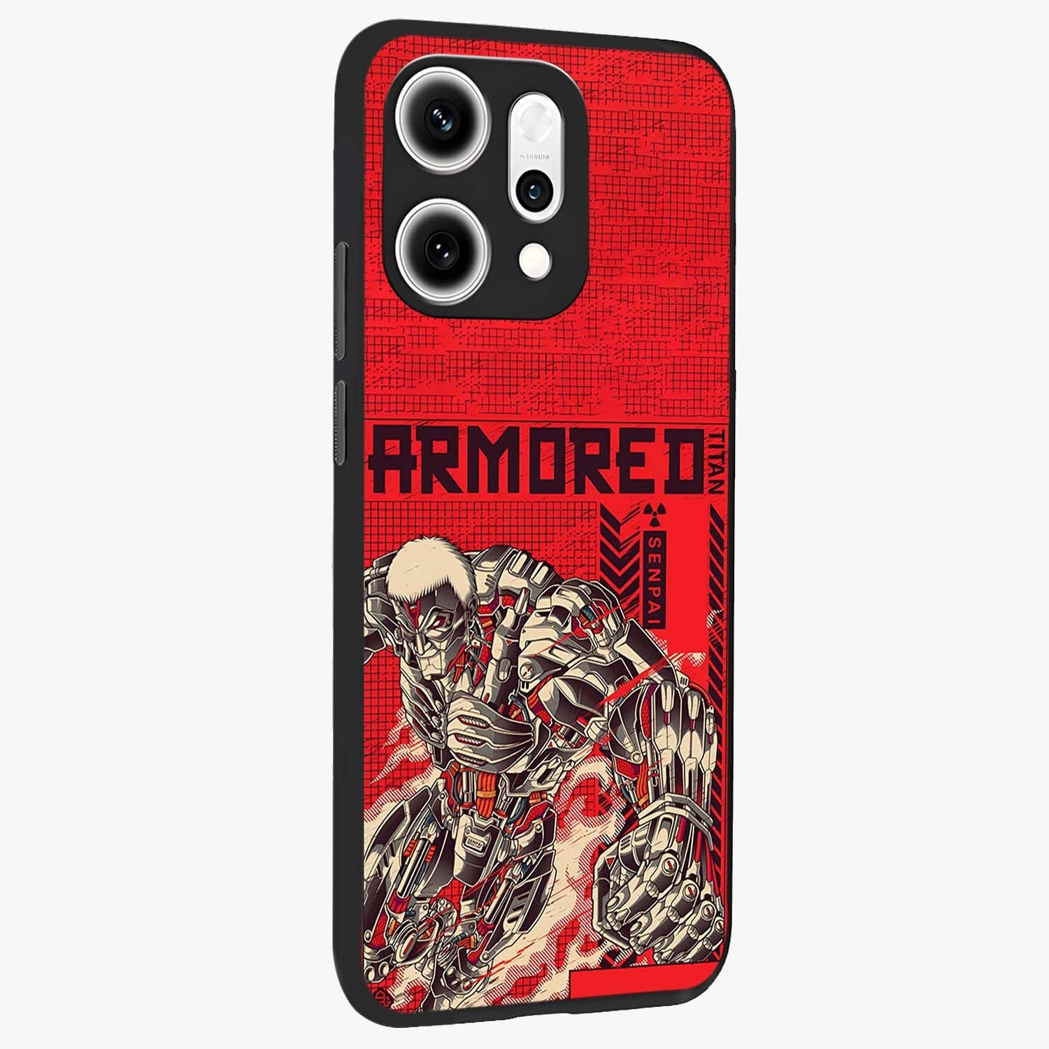 Crimson Mecha Titan Glass Case upright view showcasing dynamic robotic titan design with sci-fi inspired theme.