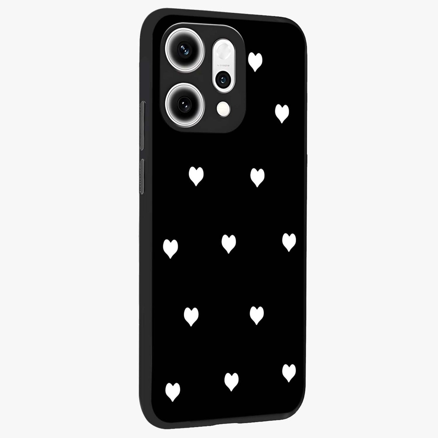 Cute And Simple White Hearts Glass Case upright view showcasing simple white hearts artwork with soft minimal theme.
