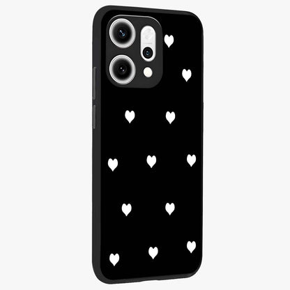 Cute And Simple White Hearts Glass Case upright view showcasing simple white hearts artwork with soft minimal theme.