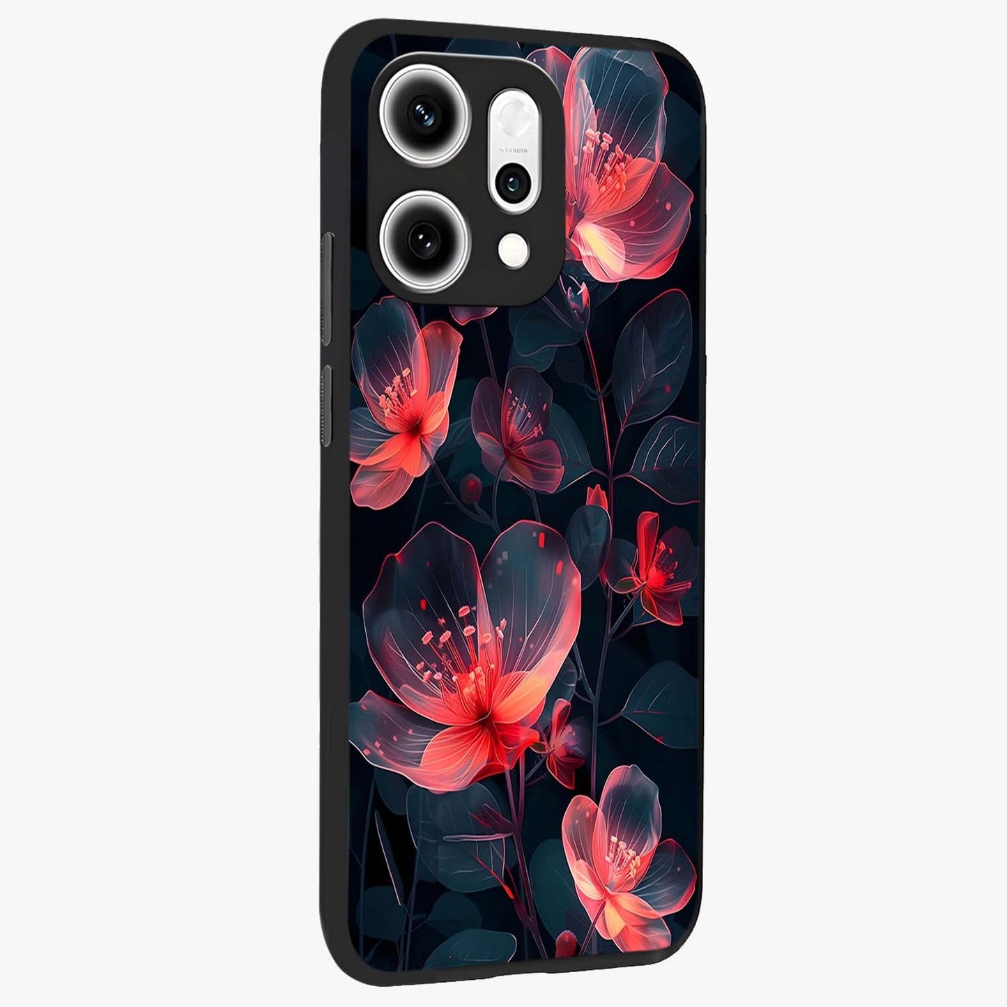 Dark Shade of Flower Glass Case upright view showcasing delicate flower artwork with rich dark floral theme.