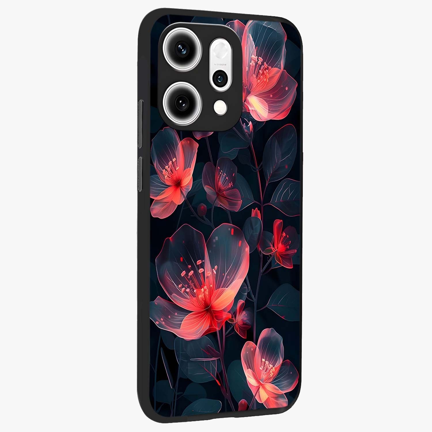 Dark Shade of Flower Glass Case upright view showcasing delicate flower artwork with rich dark floral theme.