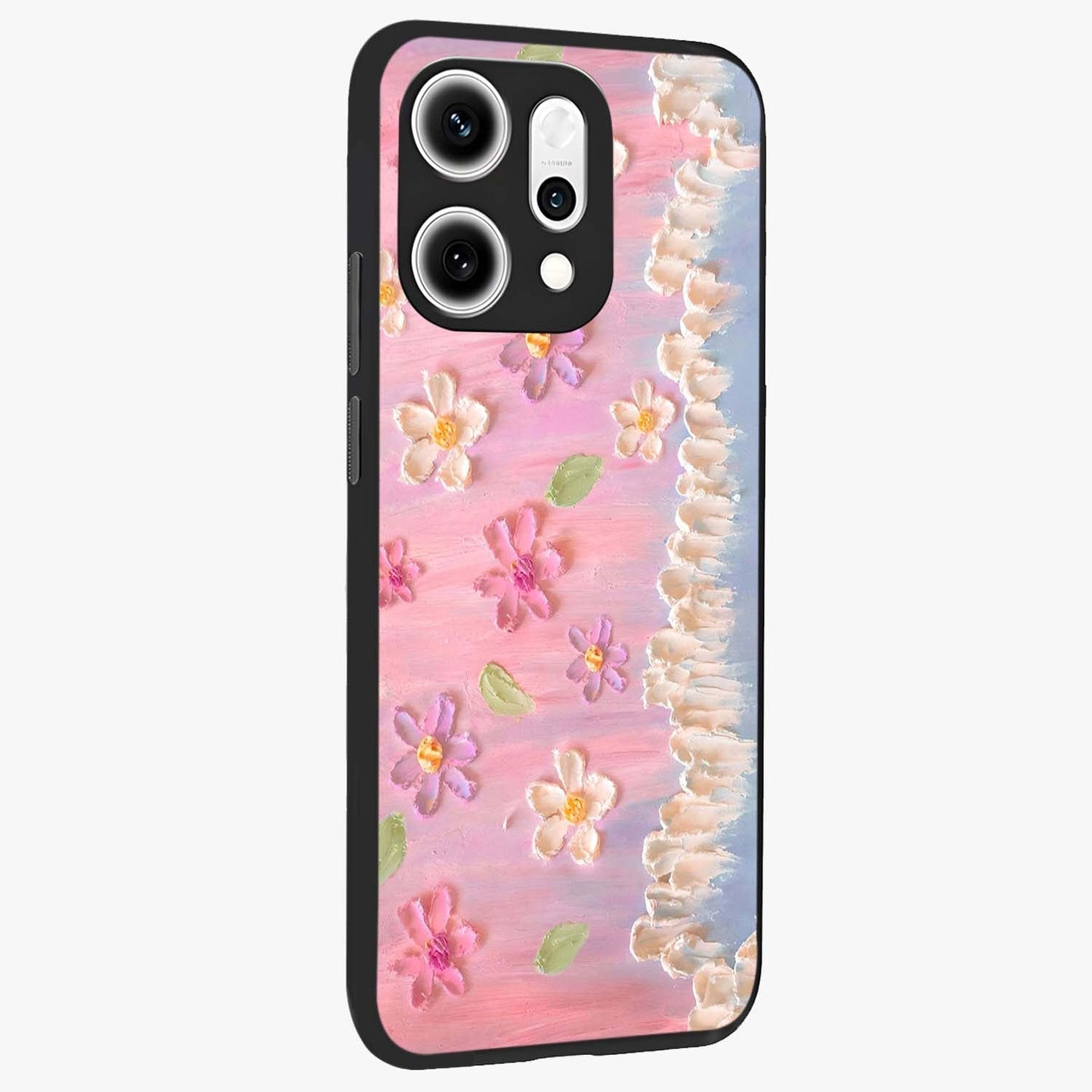 Dreamy Painted Garden Glass Case upright view showcasing vibrant floral garden artwork with artistic nature theme.