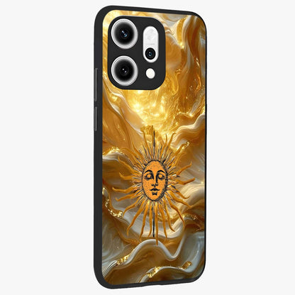 Eternal Golden Glow Glass Case upright view showcasing luminous golden artwork with luxurious visual theme.