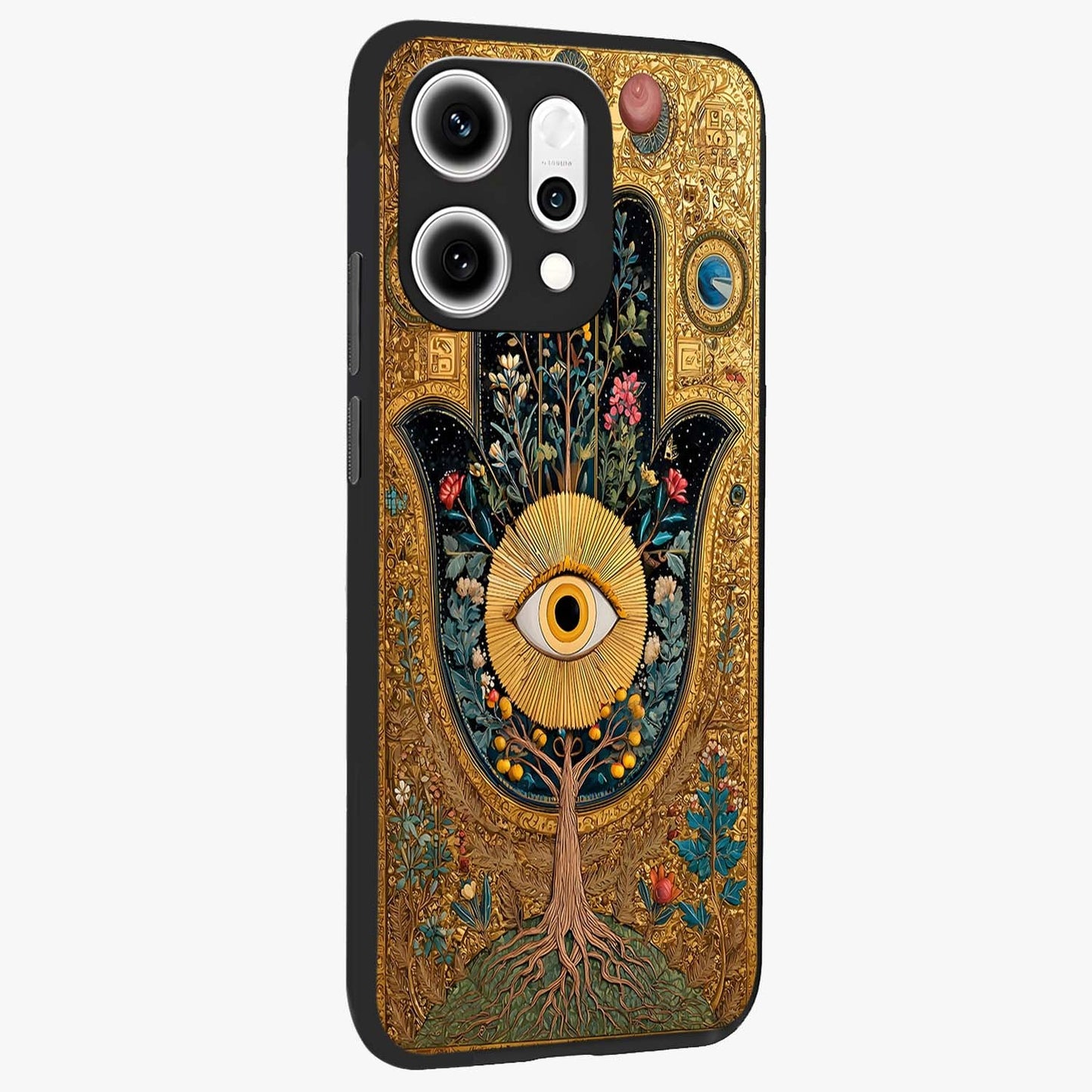 Ethereal Evil Eye Glass Case upright view showcasing celestial evil eye artwork with mystical theme.