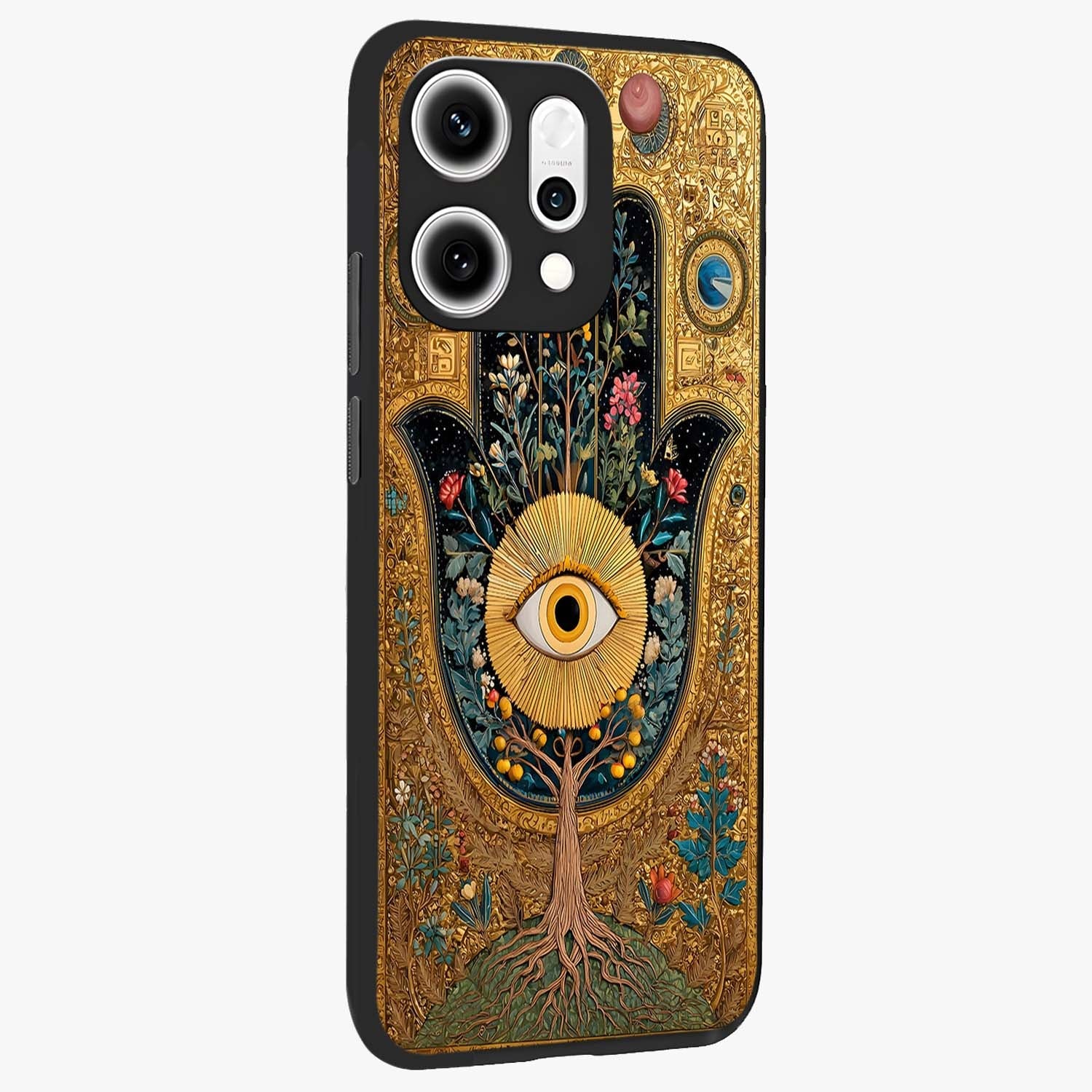 Ethereal Evil Eye Glass Case upright view showcasing celestial evil eye artwork with mystical theme.