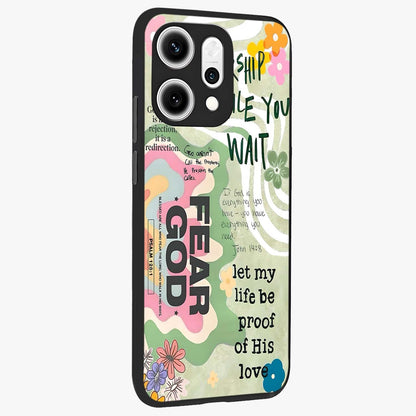 Faith Over Fear Glass Case upright view showcasing bold typography artwork with uplifting motivational theme.