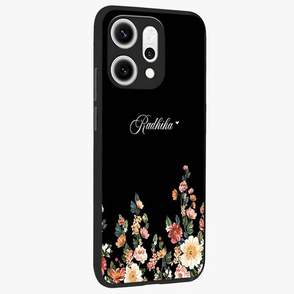 Floral Design With a Custom Personalized Name Glass Case upright view showcasing delicate floral artwork with personalized aesthetic style.