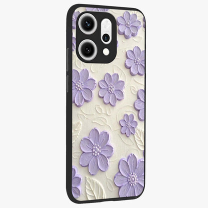 Floral Wall Art With Purple Flowers Glass Case upright view showcasing elegant purple flower artwork with decorative floral theme.