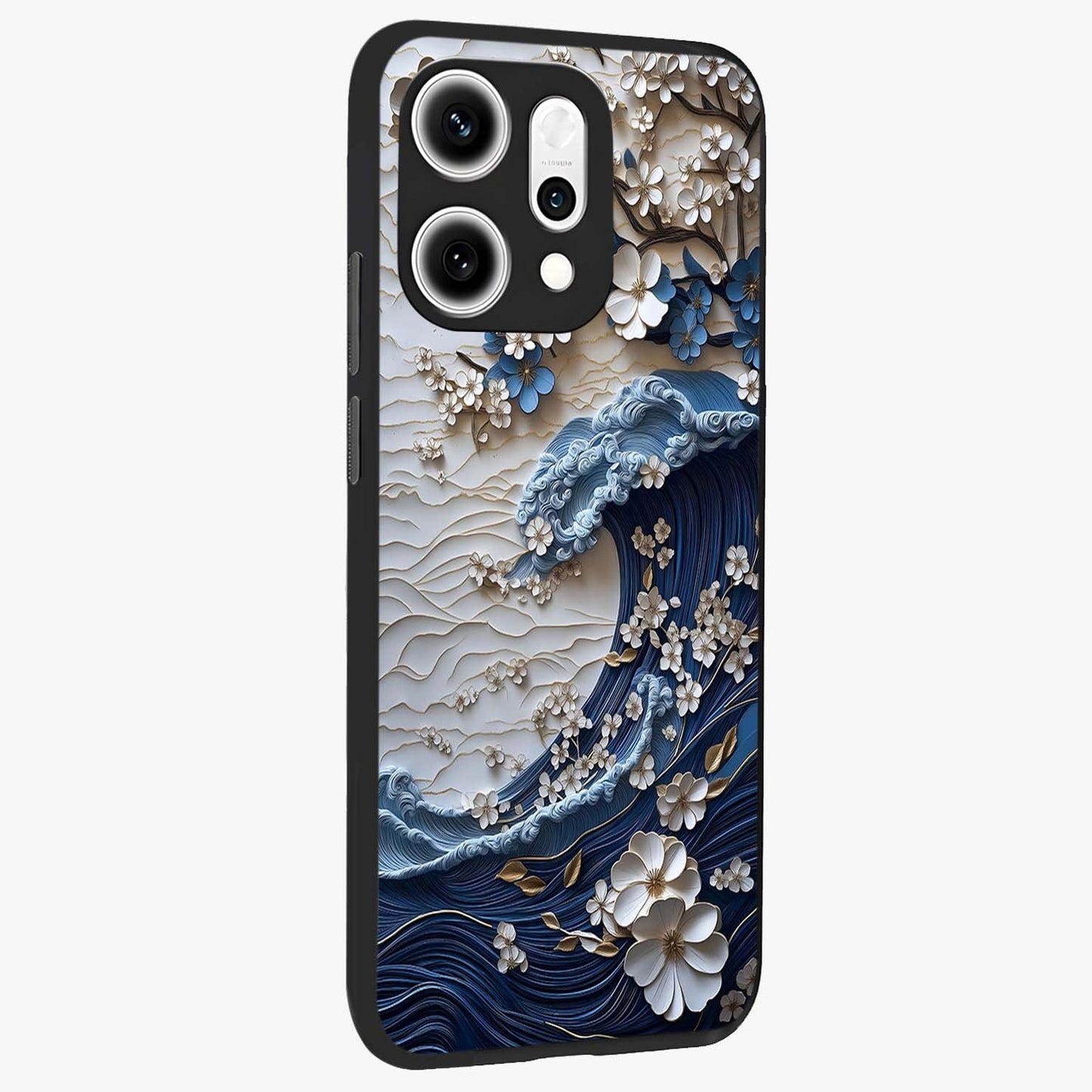 Floral Wave Origami Glass Case upright view showcasing creative floral origami artwork with artistic decorative theme.