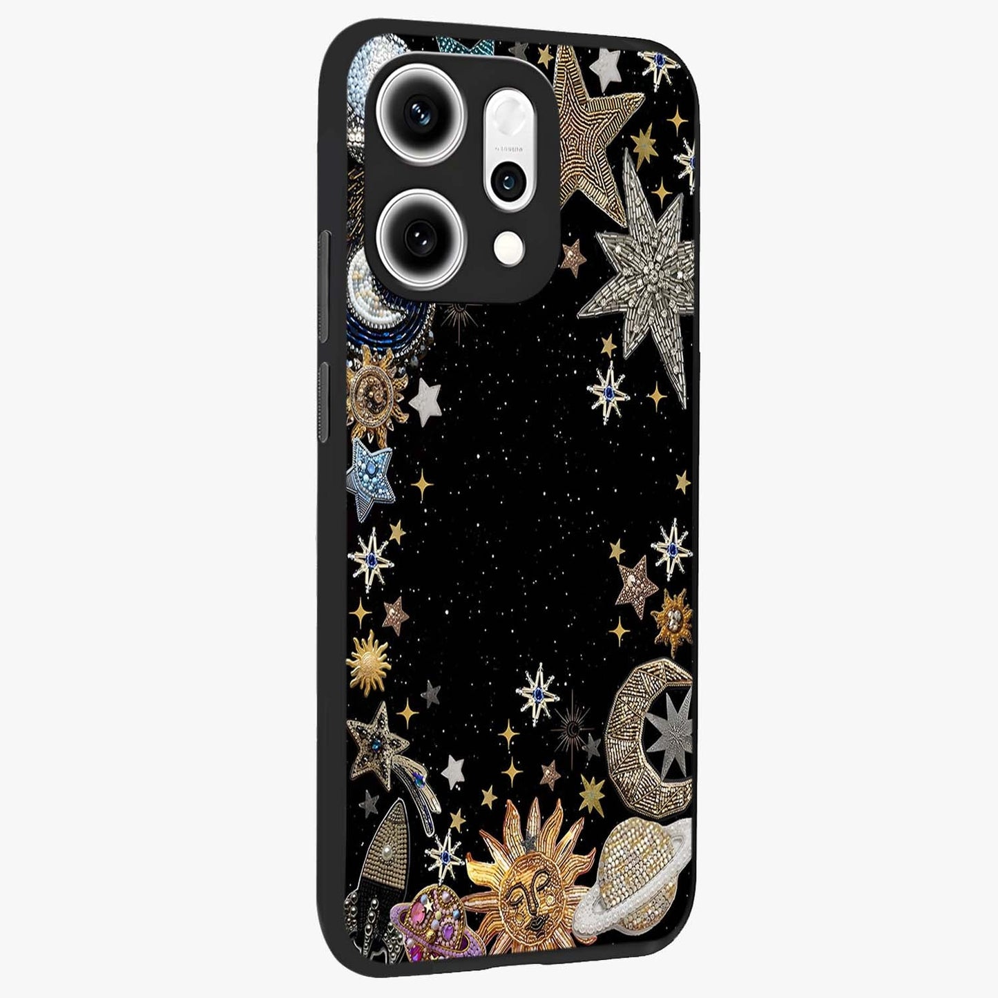 Galactic Jewel Stars Glass Case upright view showcasing glittering star jewel artwork with vibrant galaxy theme.