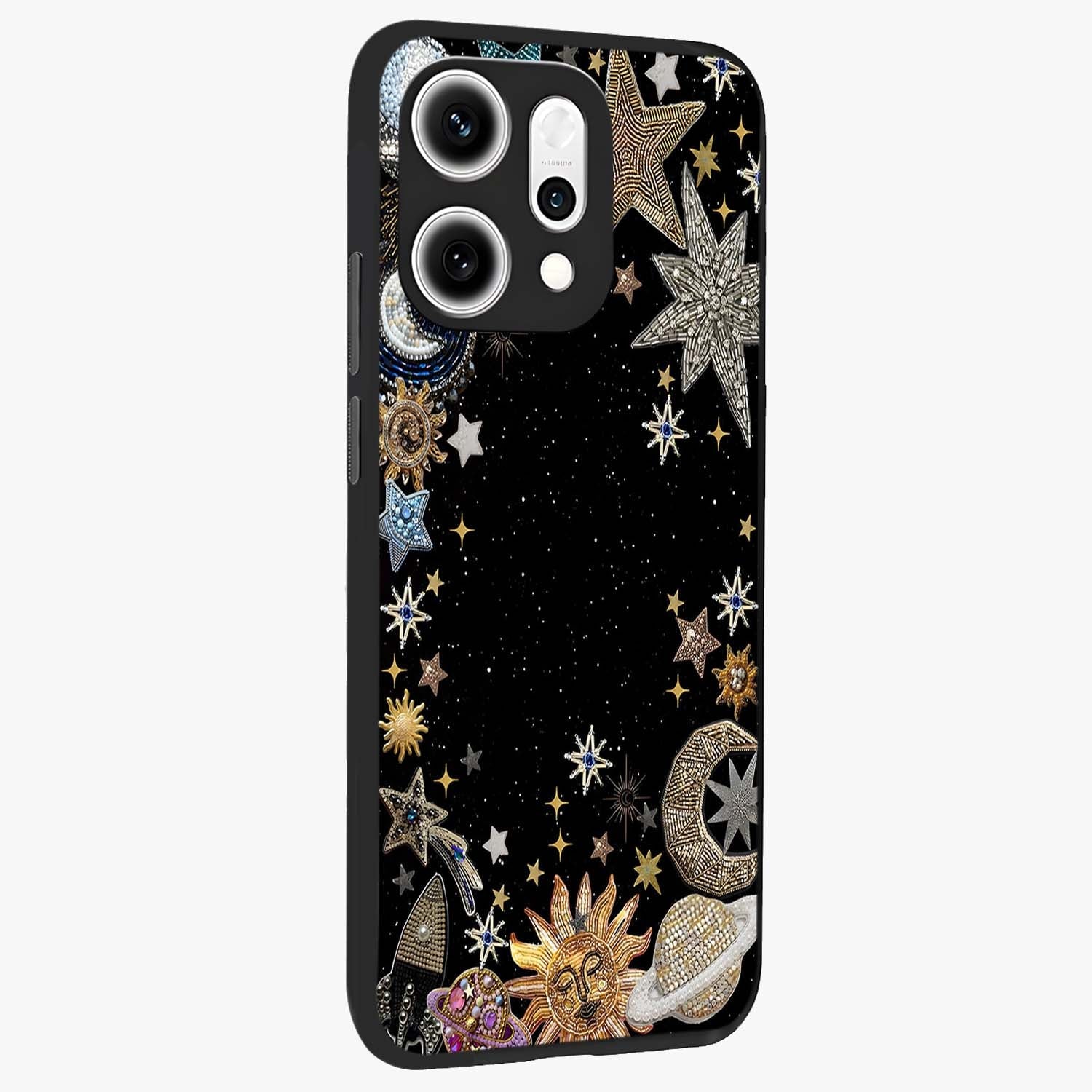 Galactic Jewel Stars Glass Case upright view showcasing glittering star jewel artwork with vibrant galaxy theme.