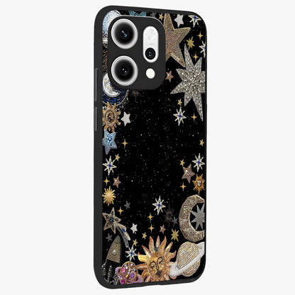 Galactic Jewel Stars Glass Case upright view showcasing glittering star jewel artwork with vibrant galaxy theme.