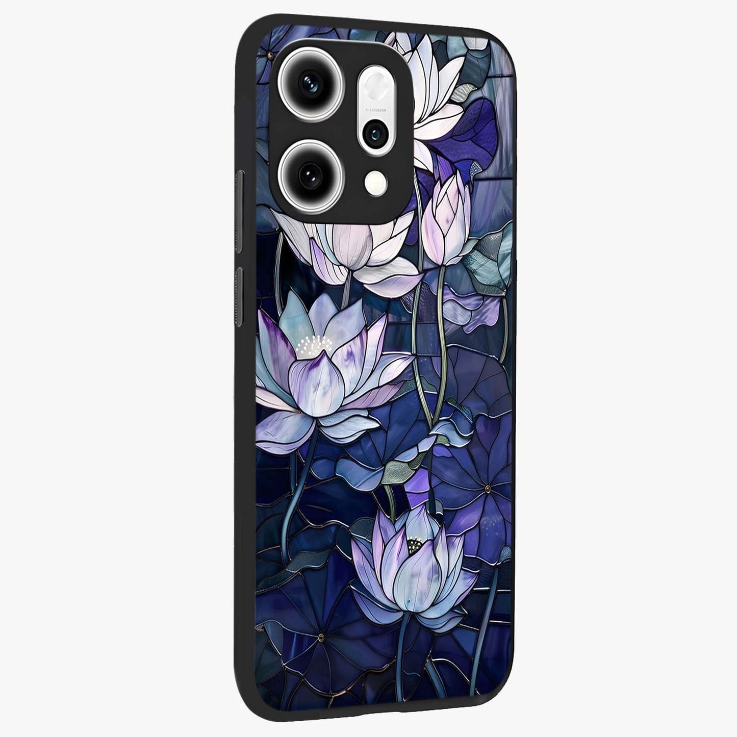 Gloss Petal Rush Glass Case upright view showcasing dynamic floral petal artwork with modern botanical theme.