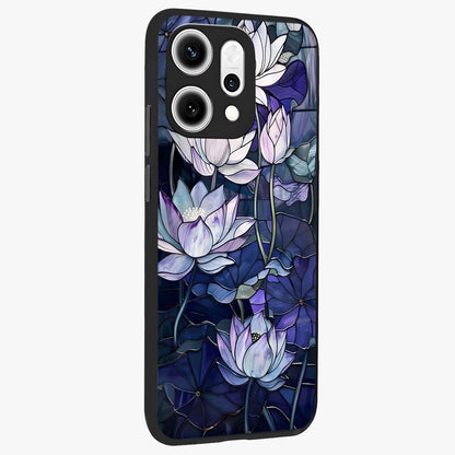 Gloss Petal Rush Glass Case upright view showcasing dynamic floral petal artwork with modern botanical theme.