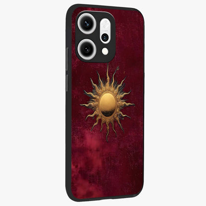 Golden Sun Minimalism Glass Case upright view showcasing simple golden sun artwork with elegant minimalist style.