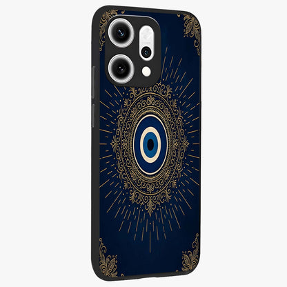 Golden Celestial Charm Glass Case upright view showcasing radiant celestial artwork with elegant golden theme.