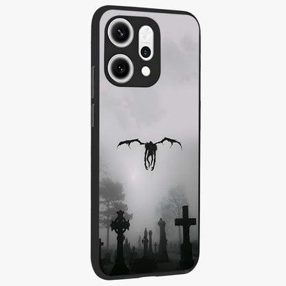 Graveyard Shadow Descent Glass Case upright view showcasing haunting graveyard artwork with dramatic dark theme.