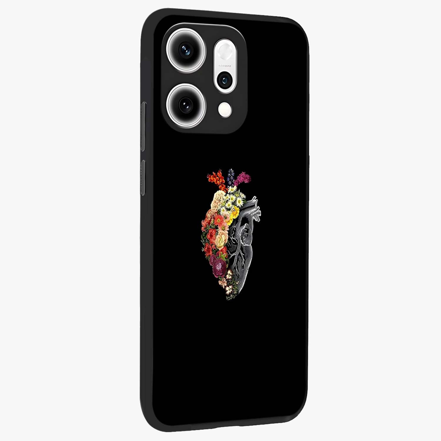 Heart With Flowers Glass Case upright view showcasing decorative heart and floral artwork with sweet romantic theme.