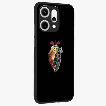 Heart With Flowers Glass Case upright view showcasing decorative heart and floral artwork with sweet romantic theme.