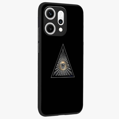 Illuminati Evil Glass Case upright view showcasing striking illuminati artwork with mysterious symbolic theme.
