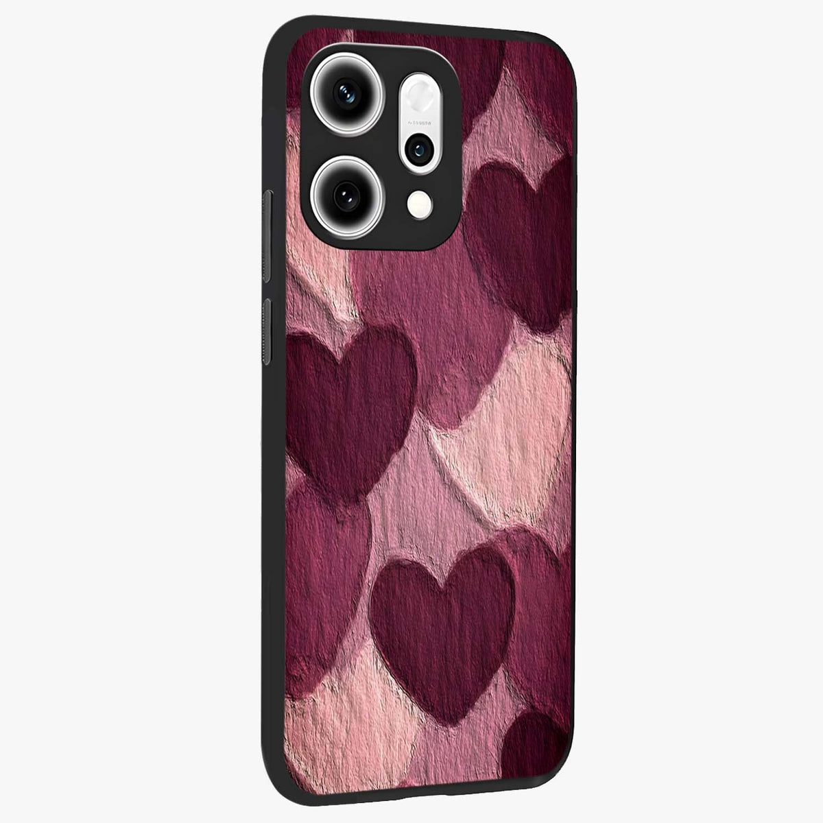Layered Paper Hearts Glass Case upright view showcasing decorative layered heart artwork with sweet love theme.