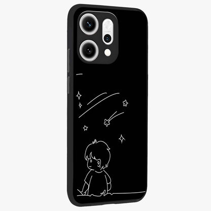 Line Art Boy With Shooting Stars Glass Case upright view showcasing artistic shooting star illustration with minimal style.