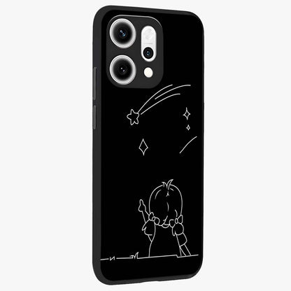 Line Art Girl With Shooting Stars Glass Case upright view showcasing delicate shooting stars artwork with minimal artistic theme.