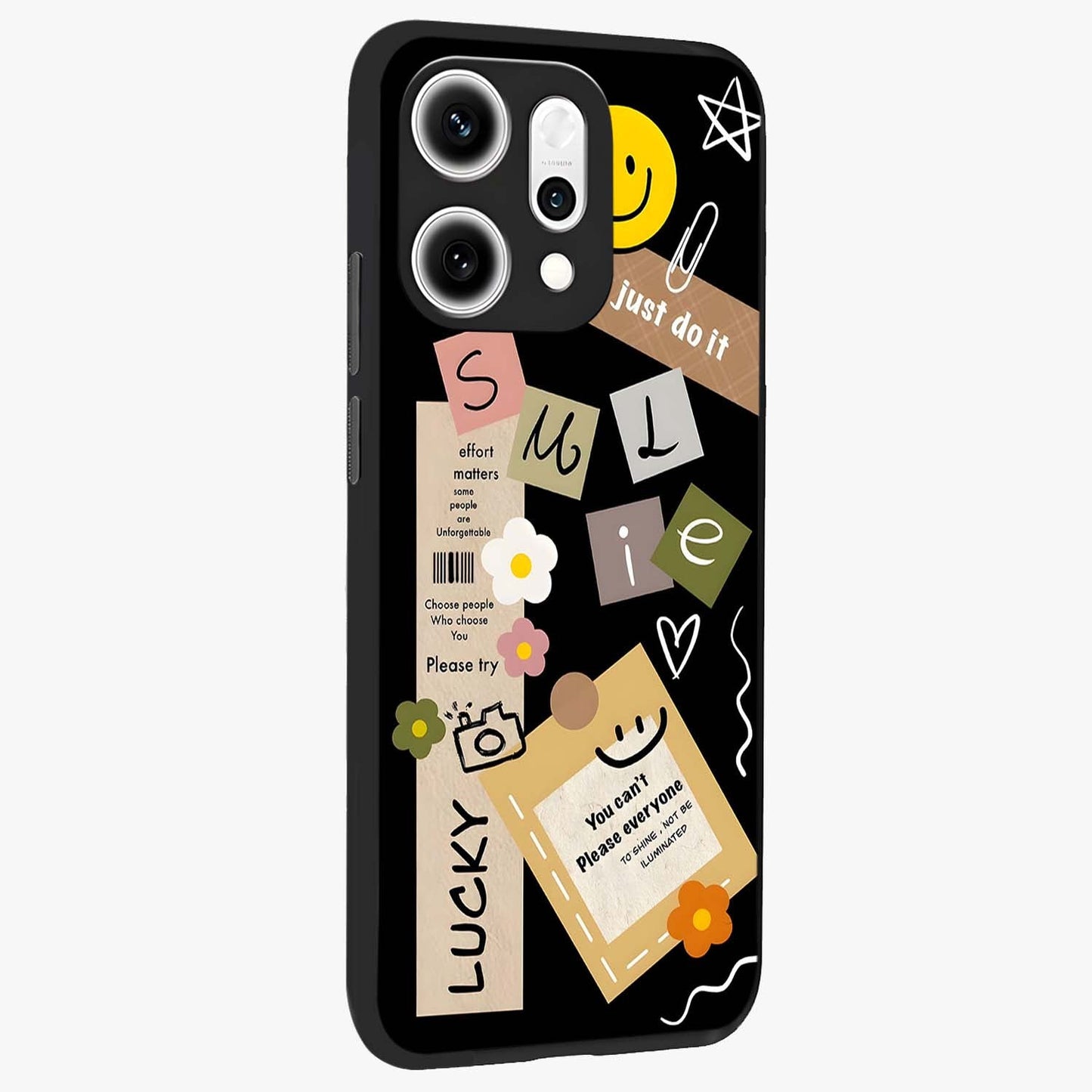 Lucky Aesthetic Collage Glass Case upright view showcasing vibrant collage artwork with youthful aesthetic theme.