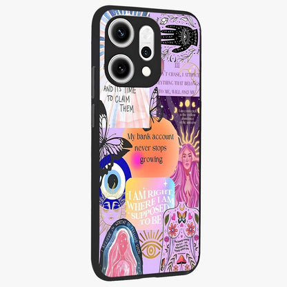 Manifestation Collage Glass Case upright view showcasing artistic manifestation themed artwork with creative style.
