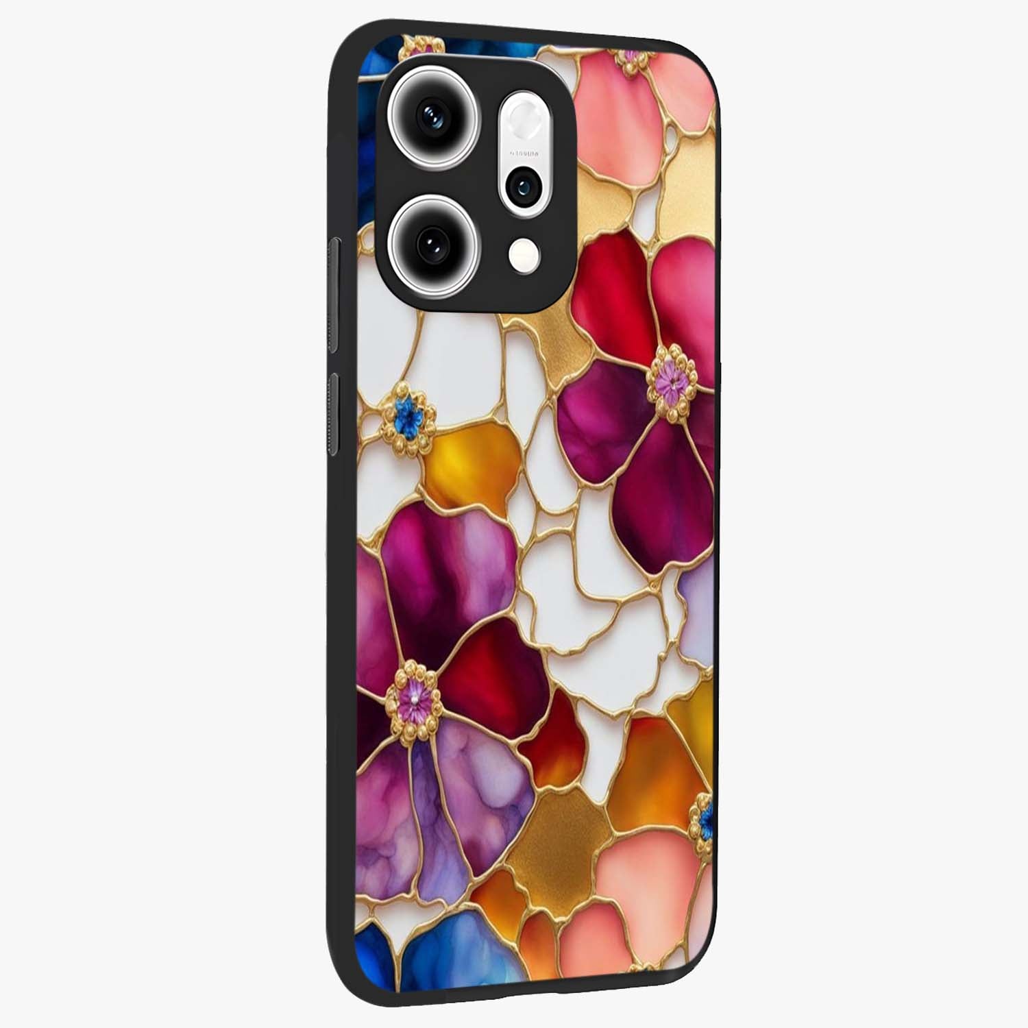 Marble Flower Pattern Glass Case upright view showcasing decorative marble flower artwork with refined style.