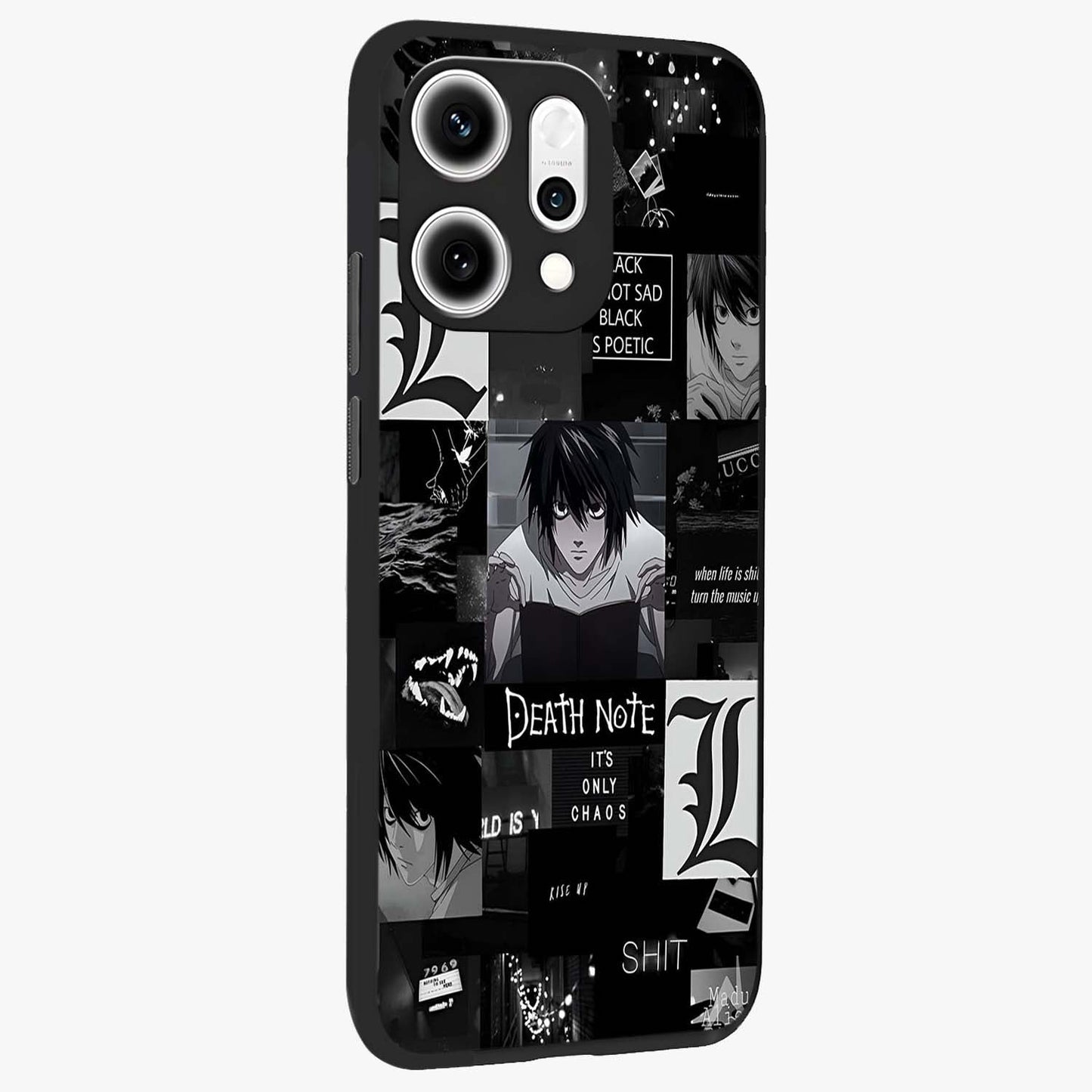 Midnight Chaos Mind Glass Case upright view showcasing expressive abstract artwork with bold dark theme.