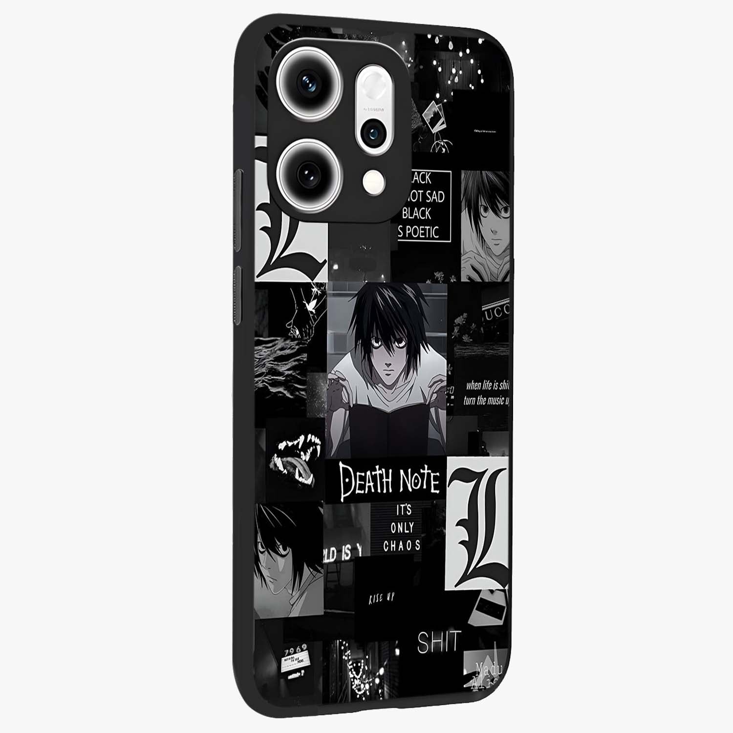 Midnight Chaos Mind Glass Case upright view showcasing expressive abstract artwork with bold dark theme.