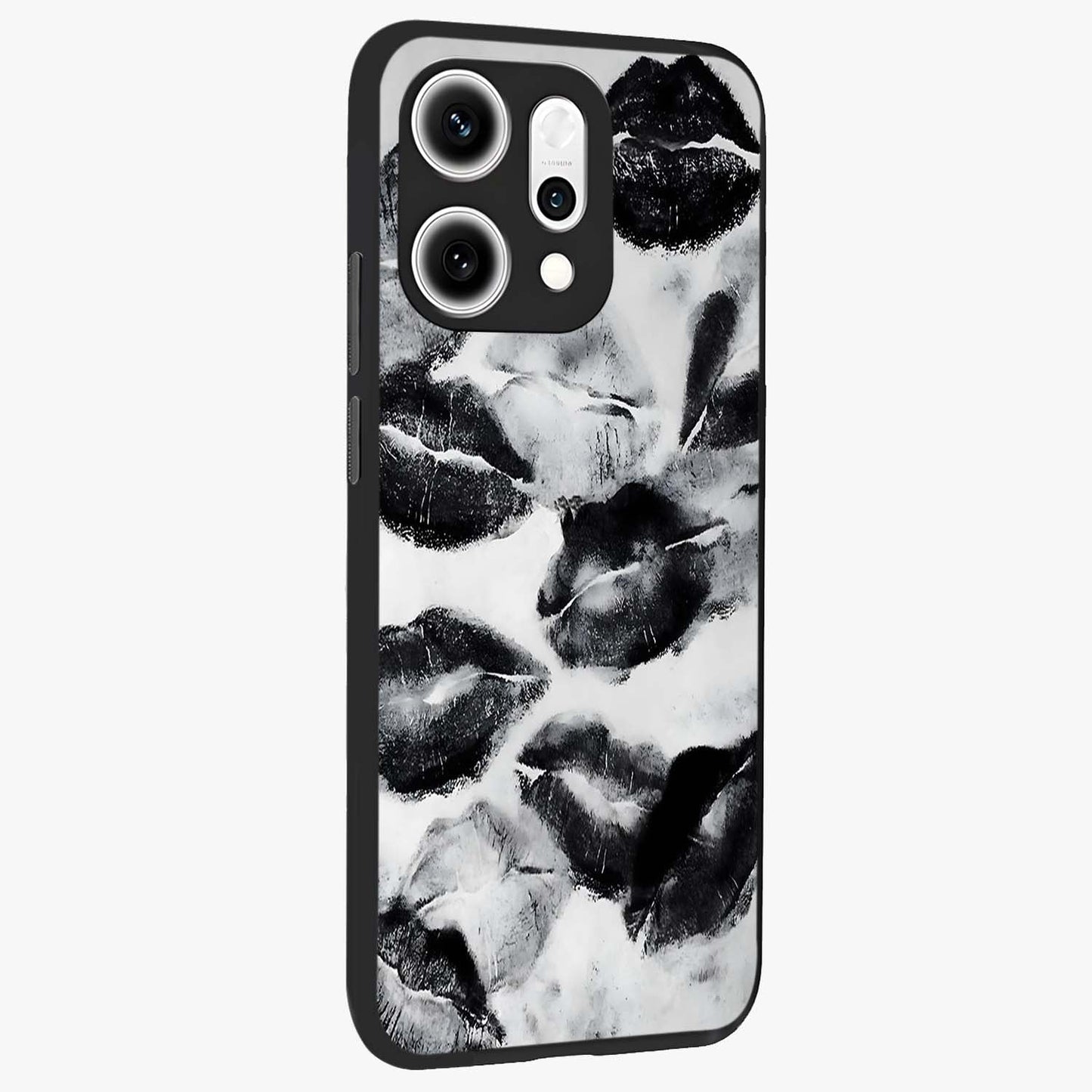 Midnight Kiss Marks Glass Case upright view showcasing stylish kiss mark artwork with trendy romantic theme.