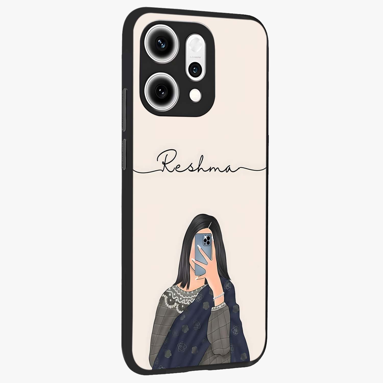 Mirror Mood Muse With Custom Name Glass Case upright view showcasing artistic mirror themed artwork with personalized aesthetic.