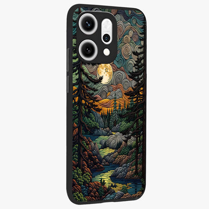 Moonlight Forest Dream Glass Case upright view showcasing magical forest artwork with calm night theme.