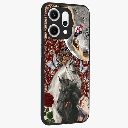 Moonlit Royal Stallion Glass Case upright view showcasing dramatic horse artwork with glowing moon themed design.