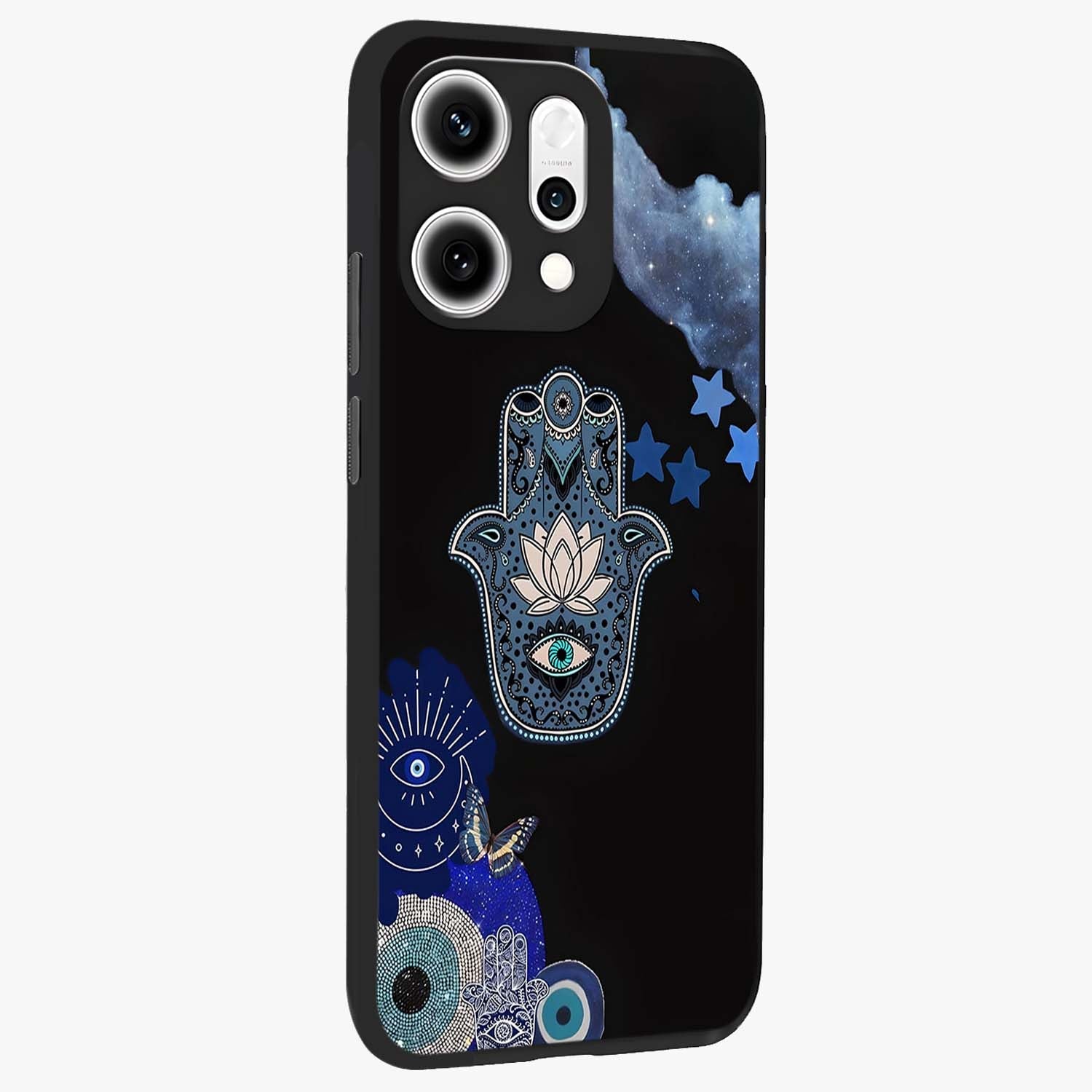 Mystic Hand Aura Glass Case upright view showcasing symbolic hand artwork with mystical energy theme.