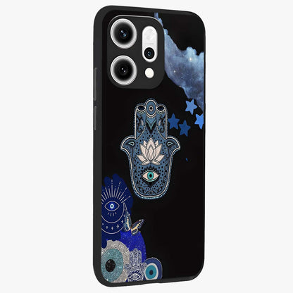 Mystic Hand Aura Glass Case upright view showcasing symbolic hand artwork with mystical energy theme.
