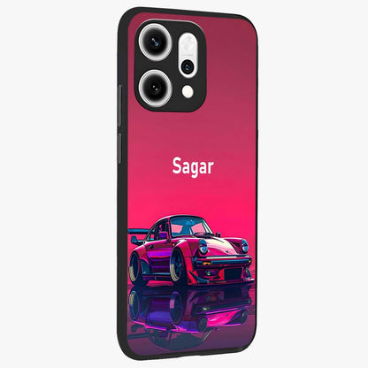 Neon Pink Porsche Glass Case upright view showcasing vibrant sports car artwork with bold automotive theme.
