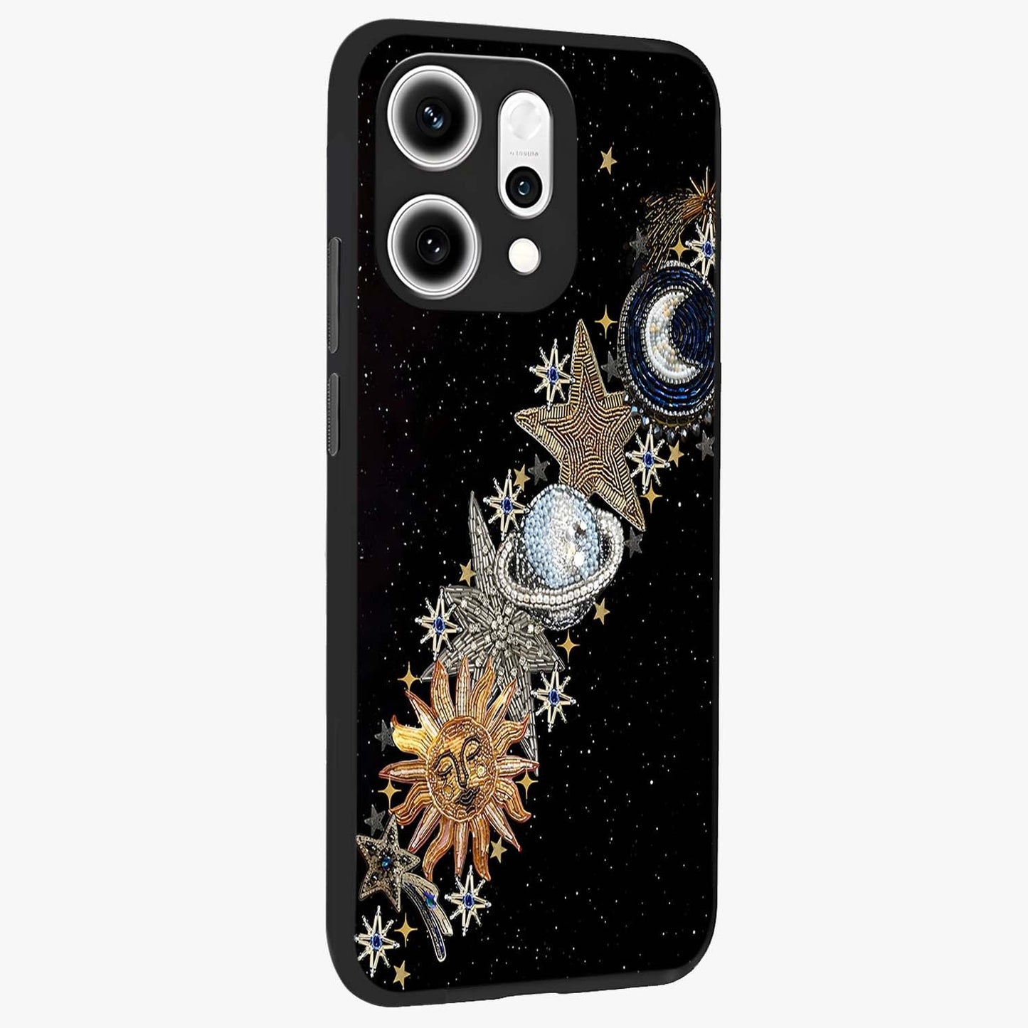 Pearls Universe Object Glass Case upright view showcasing decorative pearl themed artwork with cosmic elegance.